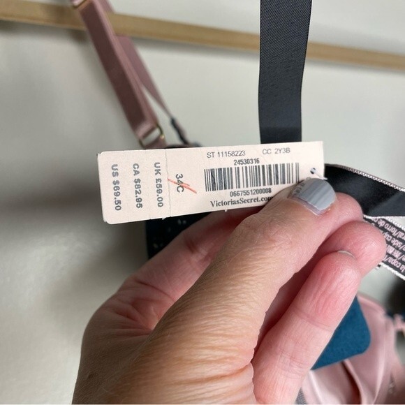 Victorias Secret Bra Very Sexy Lightly Lined Plunge Lace New Green Pink Size 34C - Picture 7 of 7